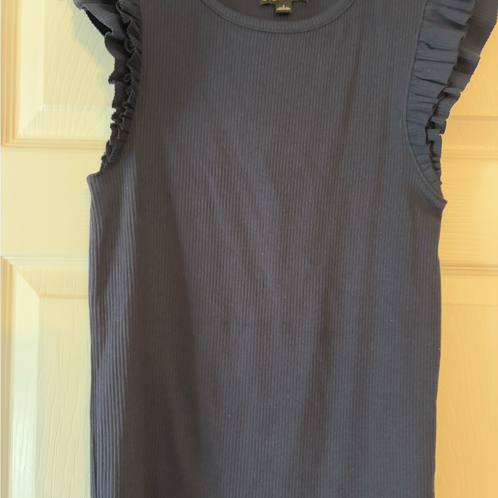 J. Crew Navy Blue Ruffled Tank Top